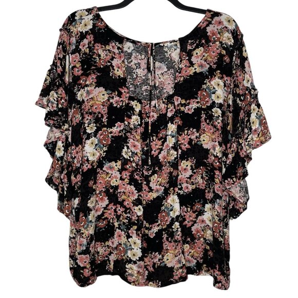Maurices Plus Size Blouse Size 4X Floral Flutter Sleeve Scoop Neck Crinkle Gauze - Picture 4 of 9